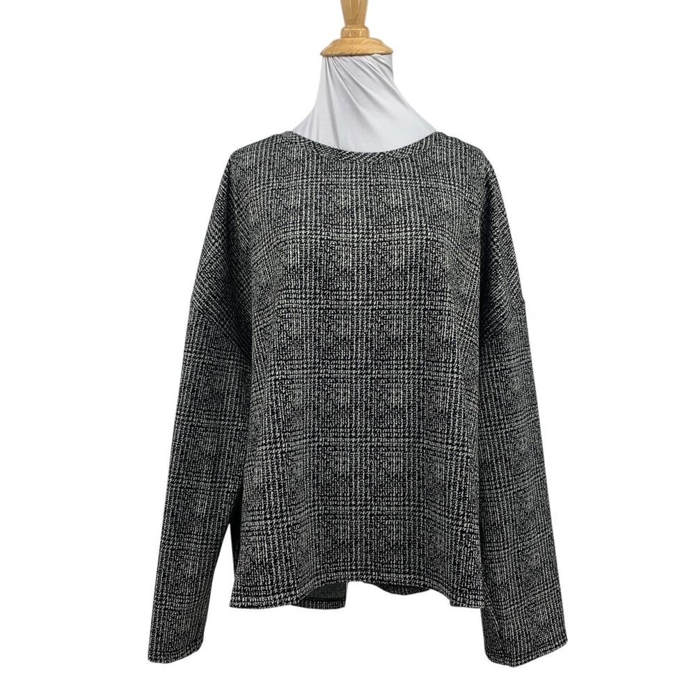 Vince Camuto Sweater Women XL Extra Large Black White Boxy Long Sleeve Dropcut